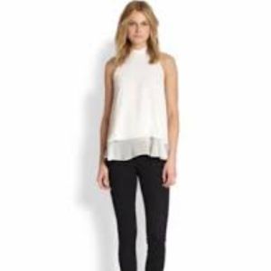 Theory Falice Layered-Hem Silk Sleeveless Top Sz S
